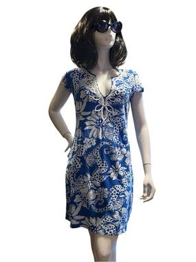 Lilly Pulitzer Brewster Blue/White Quahog Chowder Nautical Print Dress Size S